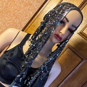Sequin Beaded Black Headscarf